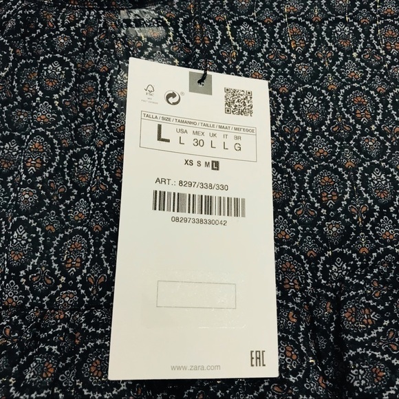 New! ZARA Metallic Thread Ruffles Smock Cropped Printed Blouse Top - Picture 15 of 16